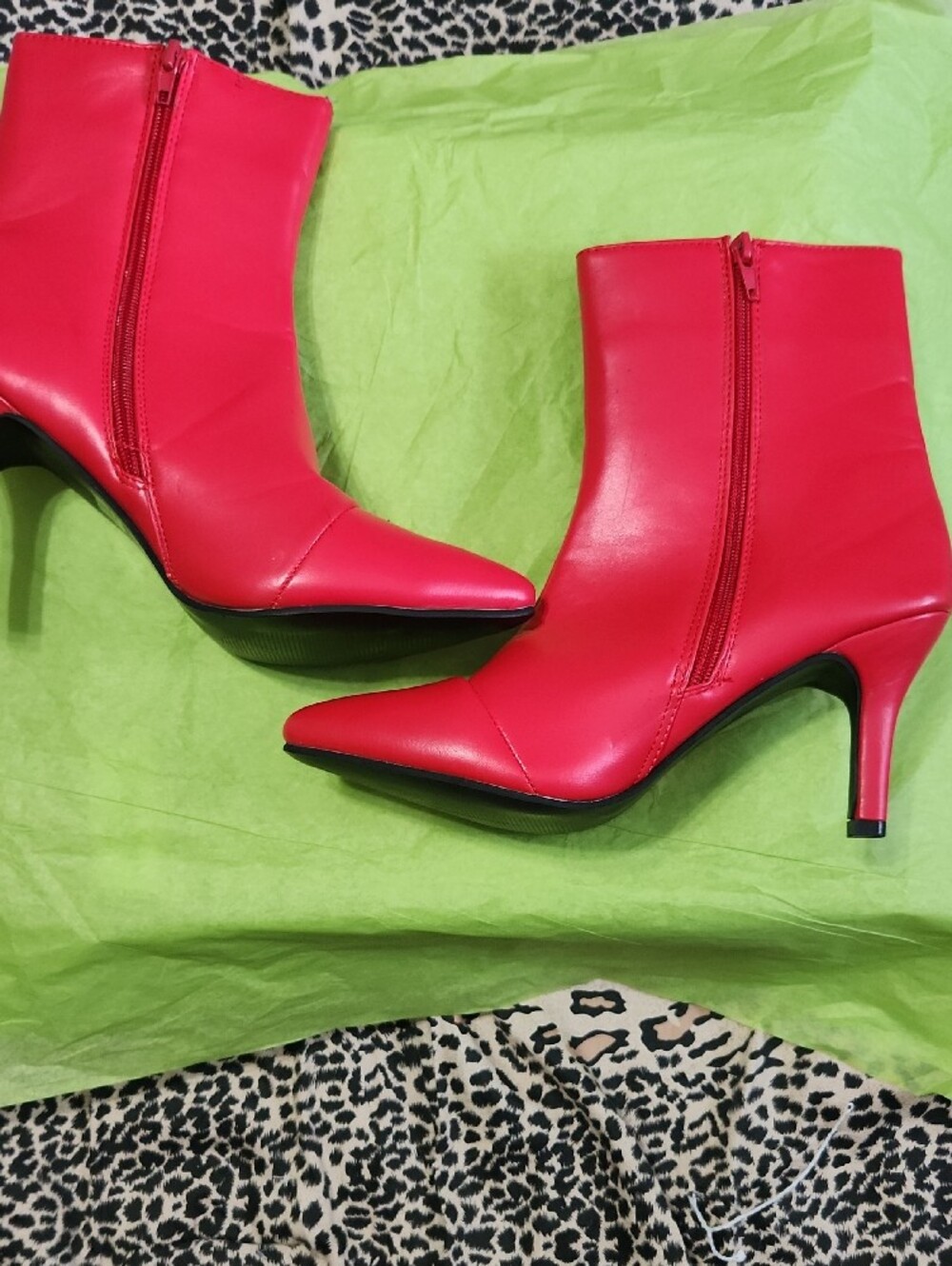 Red Pointed-Toe Stiletto Ankle Boots - Picture 3 of 4